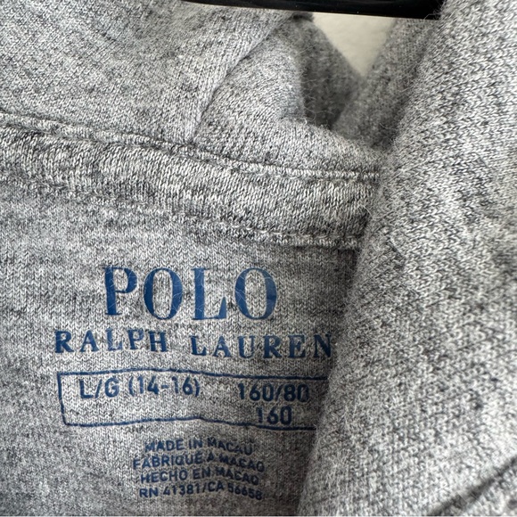 Polo Ralph Lauren Large Gray Full Zip Hoodie Jacket 14-16 - Picture 5 of 6